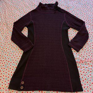 EUC Prana Wool Blend Knit Dress with Draped/Drawstring Cowl Neck Wine/Black L